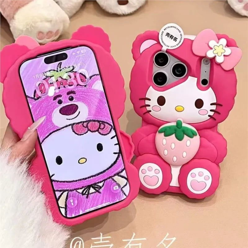 Pink Strawberry Cat Phone Case