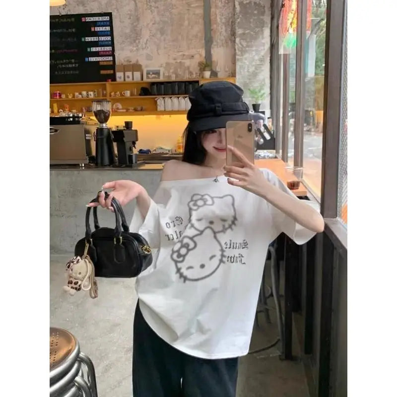 Kawaii T-Shirt Short Sleeve Cotton Shoulder Loose Fit Top