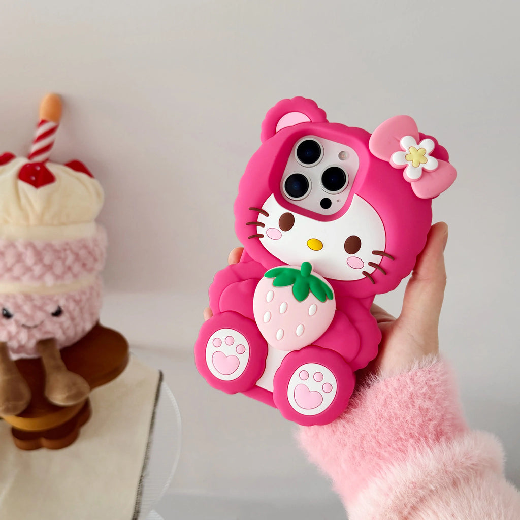 Pink Strawberry Cat Phone Case