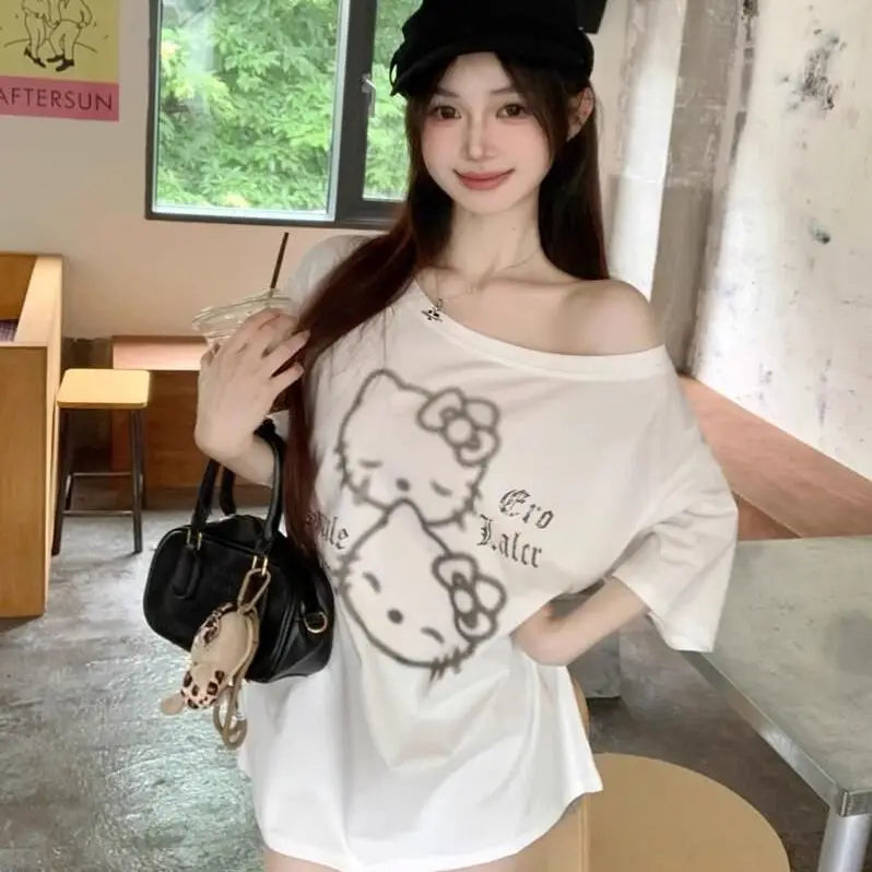Kawaii T-Shirt Short Sleeve Cotton Shoulder Loose Fit Top