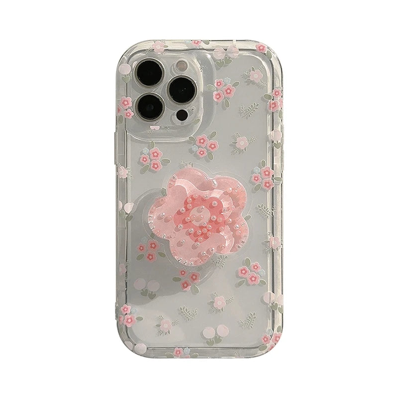 Cute Quicksand Pink Flower Holder Phone Case