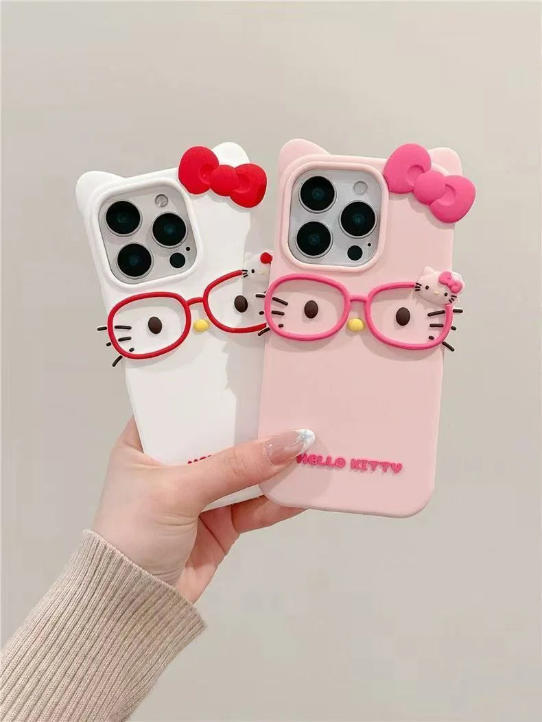 3D Glasses Cat Silicone Phone Case
