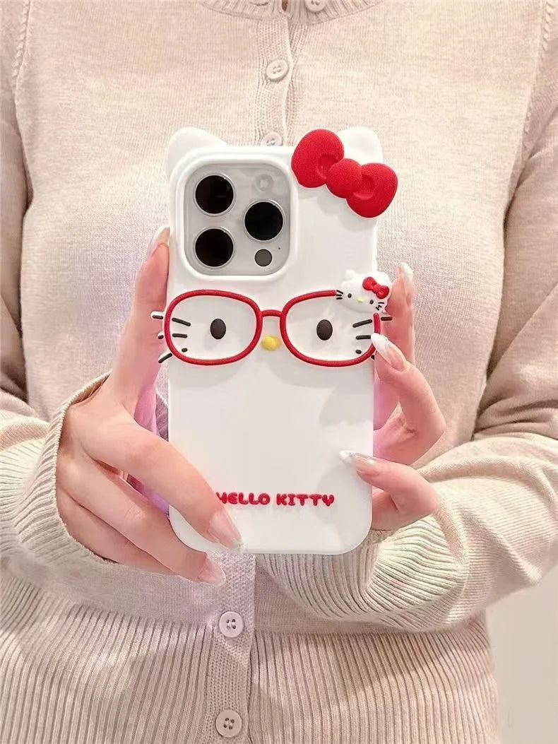 3D Glasses Cat Silicone Phone Case