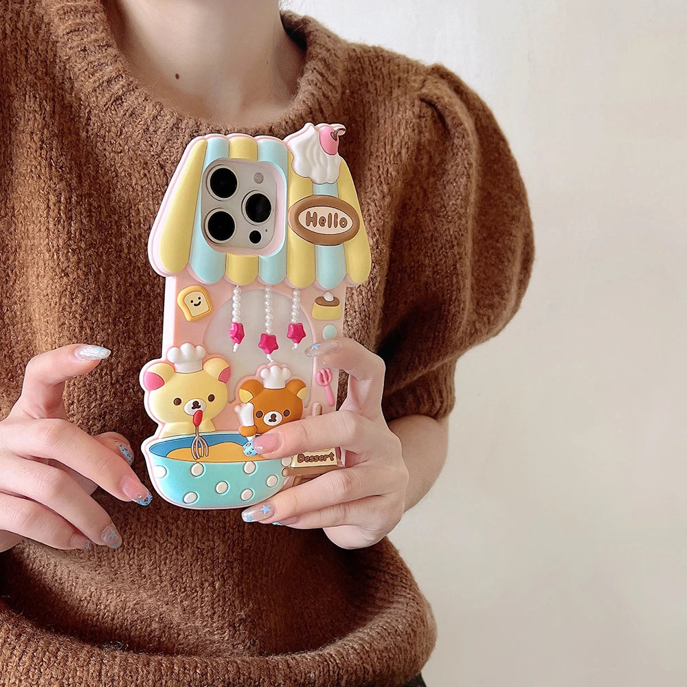Hello Dessert Chef Bear Kawaii 3D Cartoon Soft Silicone Phone Case