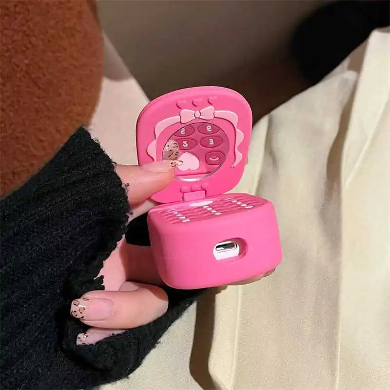 Cute Kawaii Cellphone Flip Mirror Silicone Airpods Case
