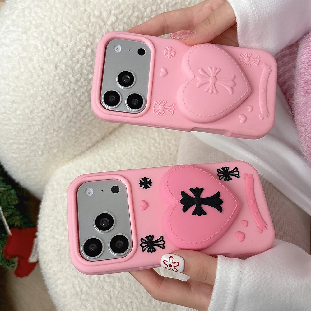 Pink Heart Love Cross Phone Case
