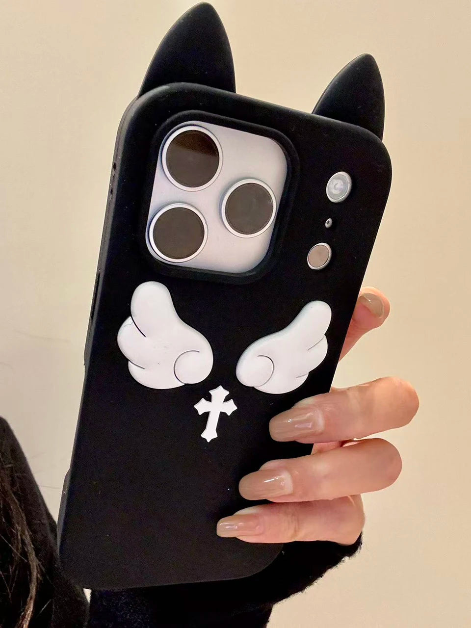 Kawaii Cat Ears Angel Wings Cross Phone Case