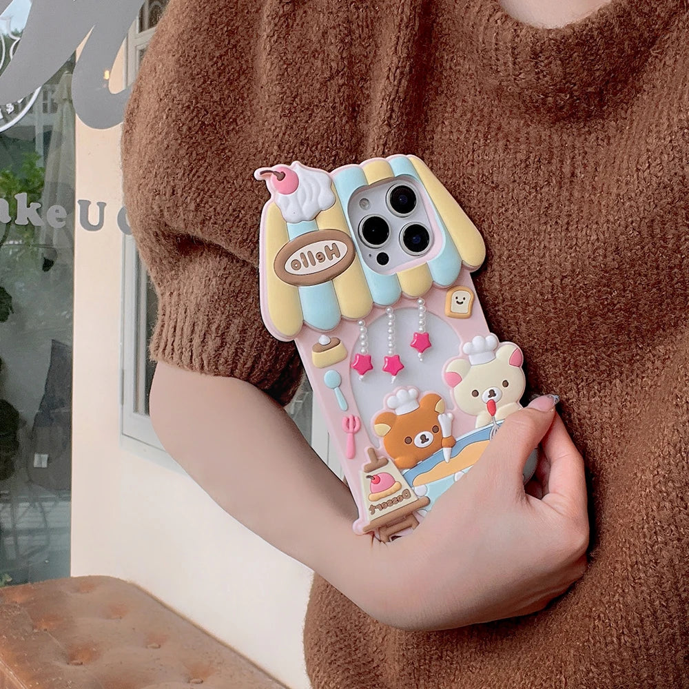 Hello Dessert Chef Bear Kawaii 3D Cartoon Soft Silicone Phone Case