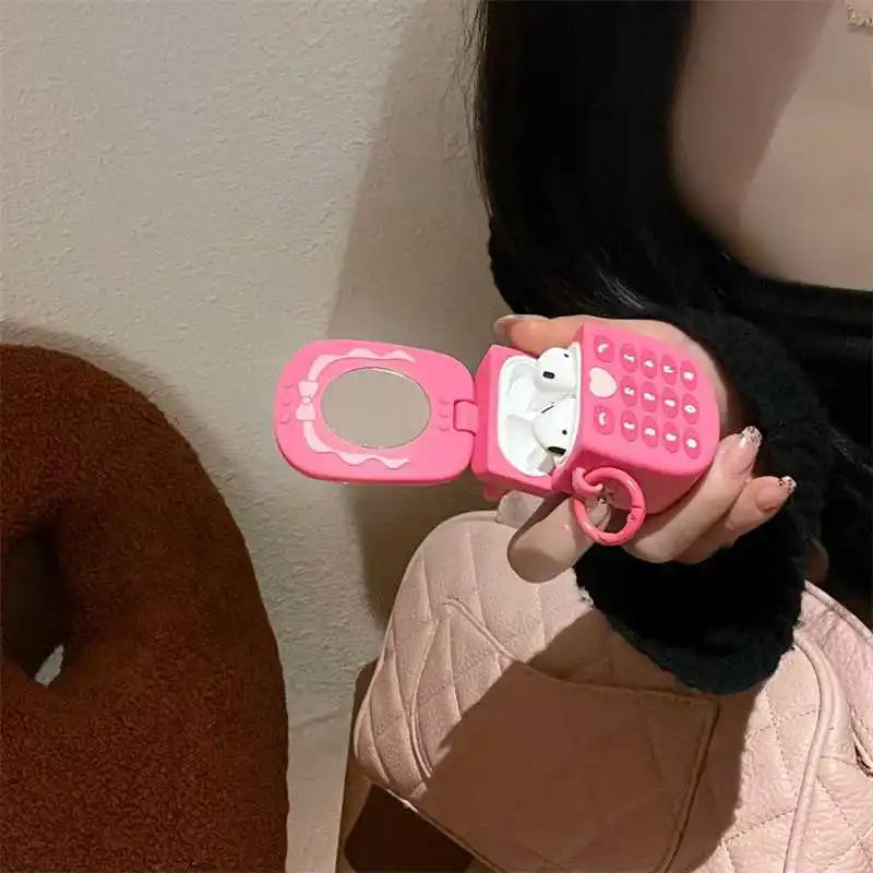 Cute Kawaii Cellphone Flip Mirror Silicone Airpods Case