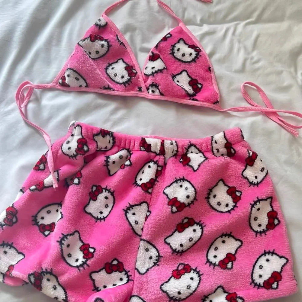 Pink & White Pajama Shorts Set
