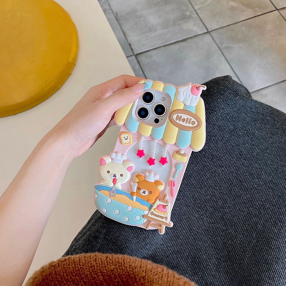 Hello Dessert Chef Bear Kawaii 3D Cartoon Soft Silicone Phone Case