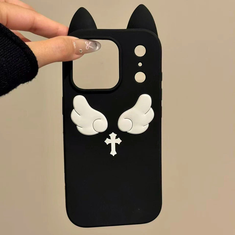 Kawaii Cat Ears Angel Wings Cross Phone Case