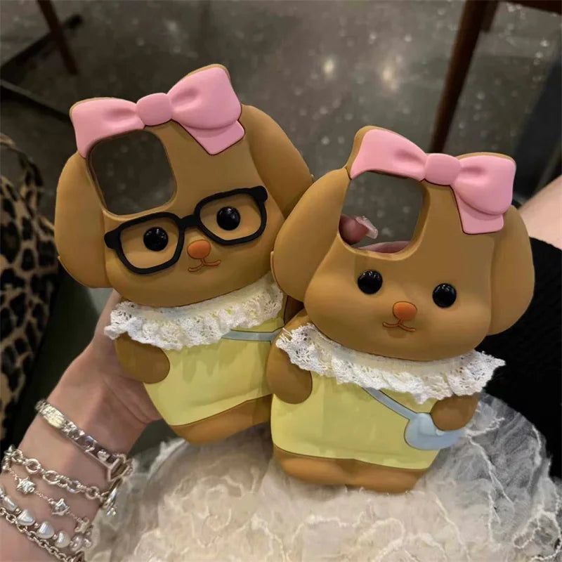 Pink Bow Dog Silicone Phone Case
