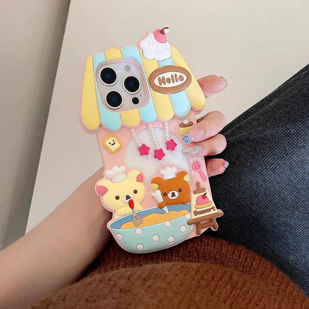 Hello Dessert Chef Bear Kawaii 3D Cartoon Soft Silicone Phone Case