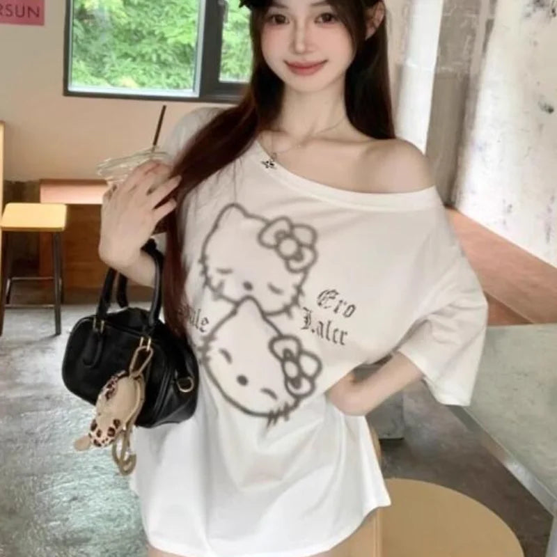 Kawaii T-Shirt Short Sleeve Cotton Shoulder Loose Fit Top