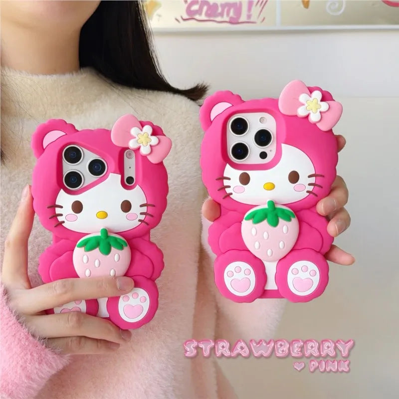 Pink Strawberry Cat Phone Case