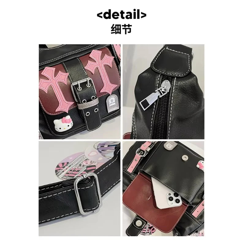 Gothic Punk Vintage Pink Cross Chains Crossbody Bag