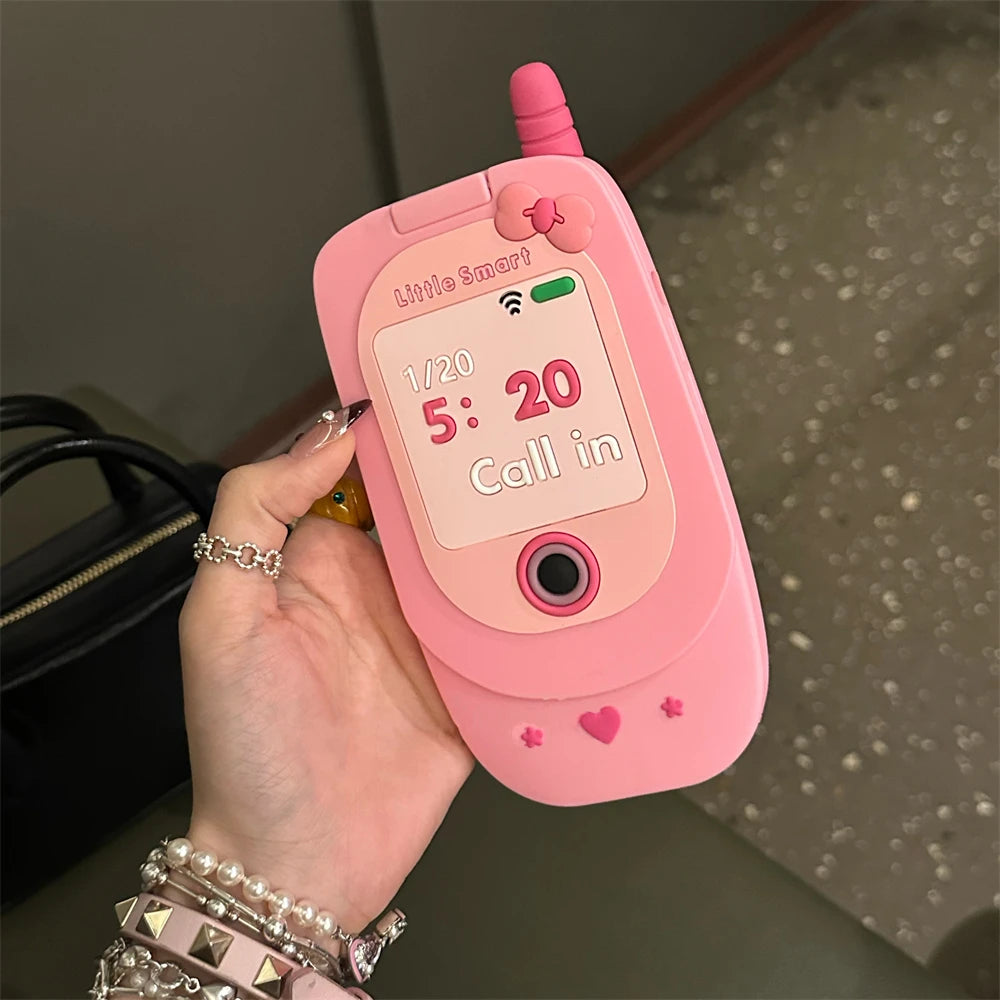 Cute 3D Pink Cellphone Flip Mirror Silicone Phone Case