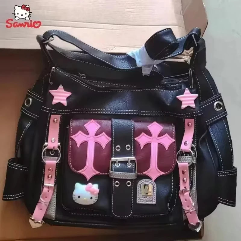 Gothic Punk Vintage Pink Cross Chains Crossbody Bag