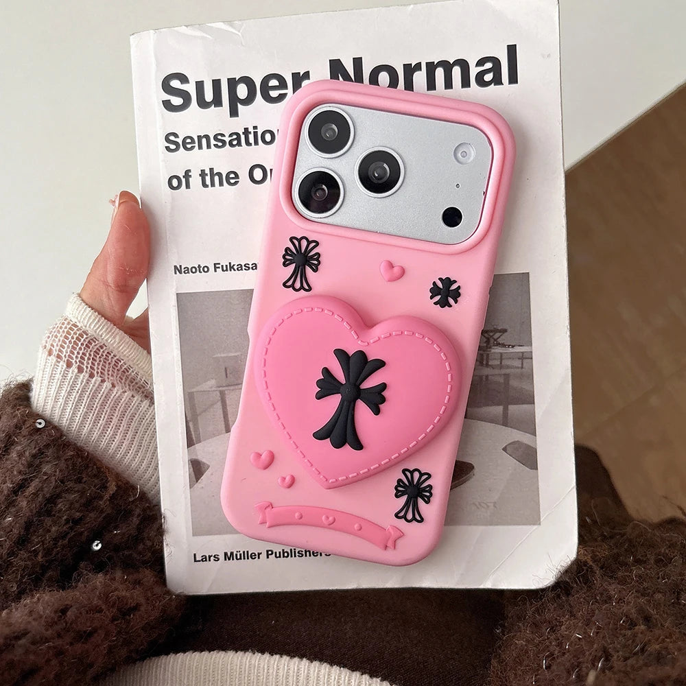 Pink Heart Love Cross Phone Case