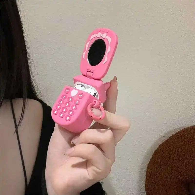 Cute Kawaii Cellphone Flip Mirror Silicone Airpods Case