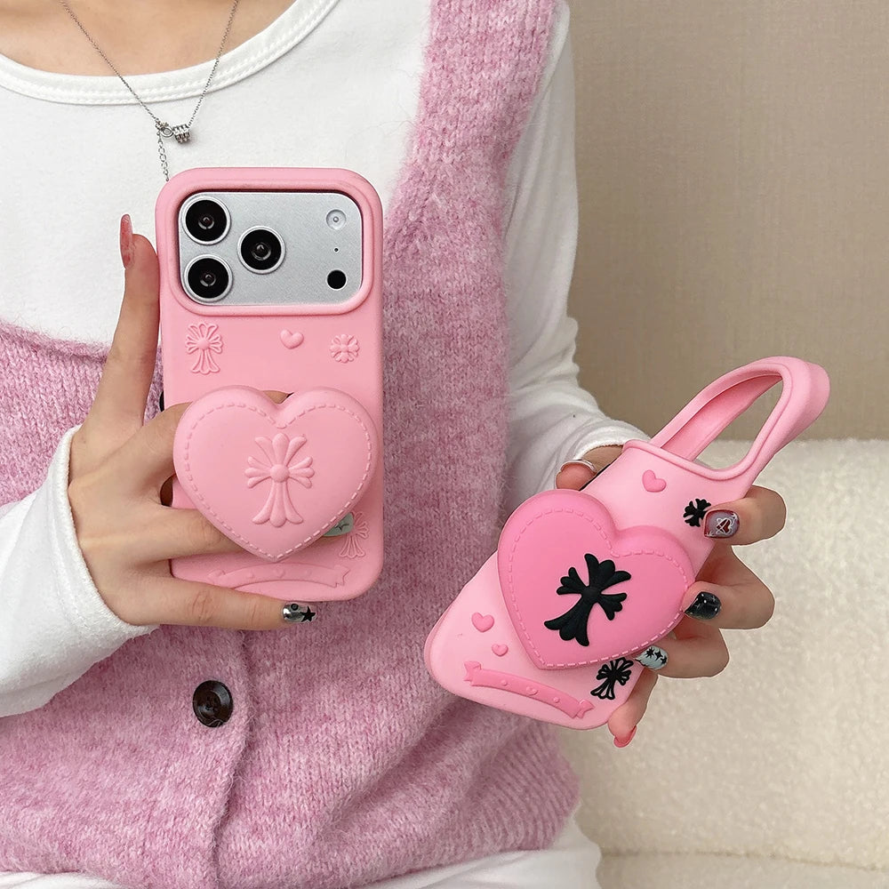 Pink Heart Love Cross Phone Case