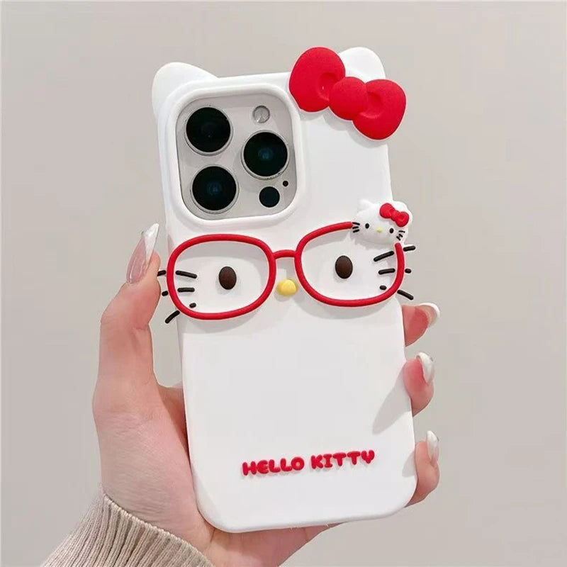 3D Glasses Cat Silicone Phone Case