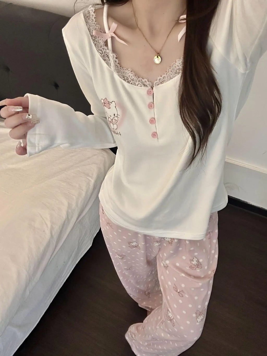 Gray & Pink / White Pajamas Set