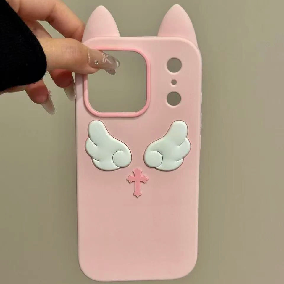 Kawaii Cat Ears Angel Wings Cross Phone Case