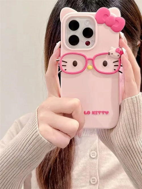 3D Glasses Cat Silicone Phone Case