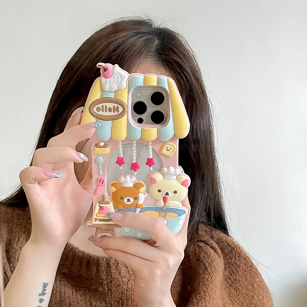 Hello Dessert Chef Bear Kawaii 3D Cartoon Soft Silicone Phone Case