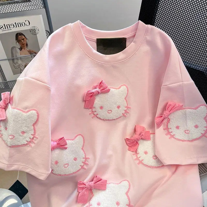 Pink Bow Kawaii T-Shirt Short Sleeve
