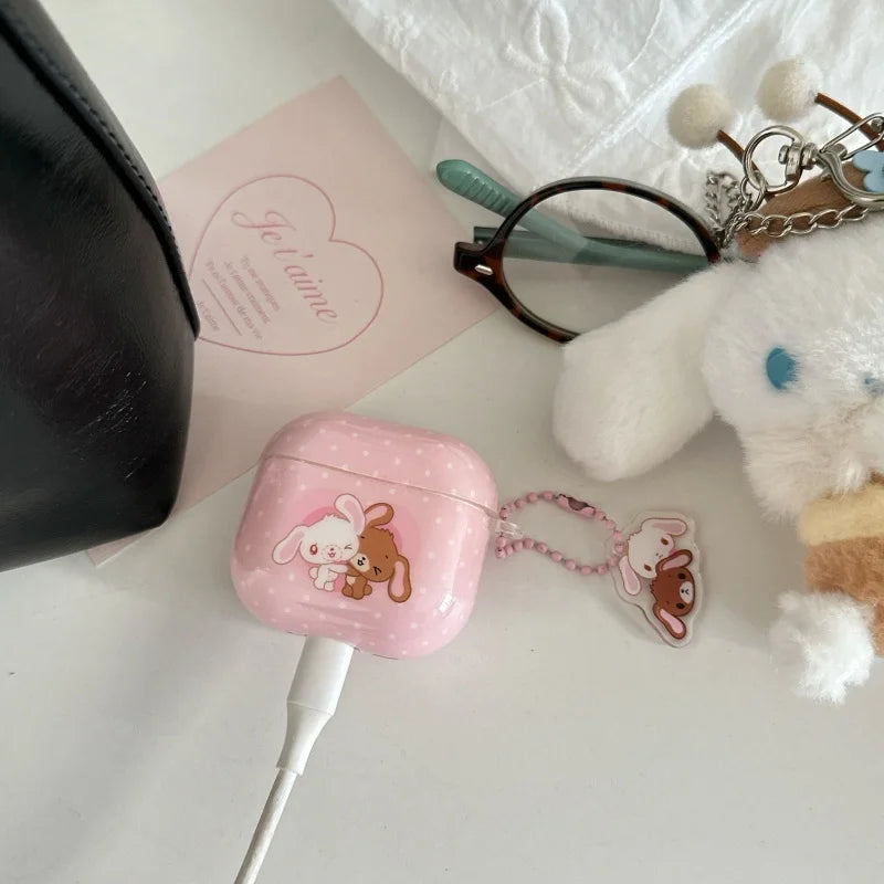 Pink Dots Sweet Rabbits Airpods Case
