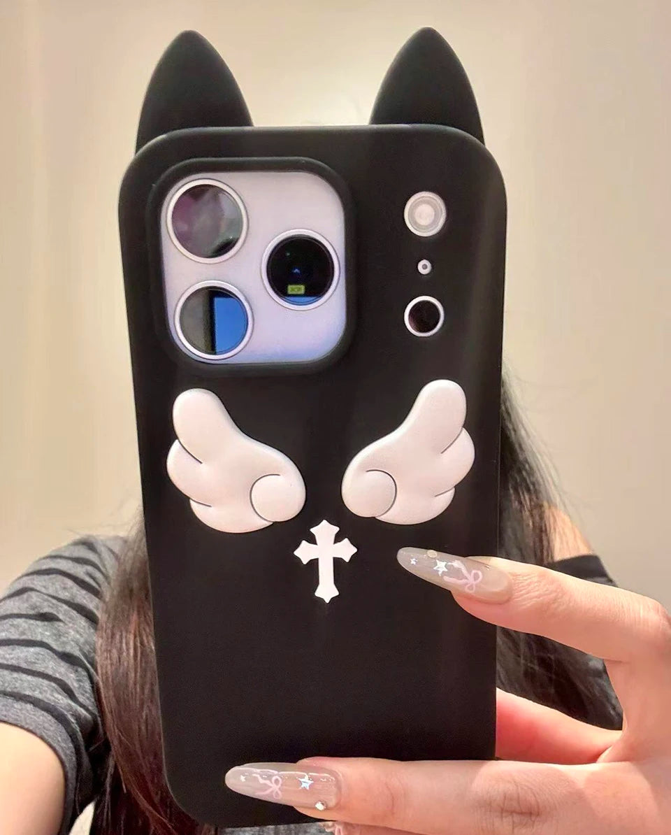 Kawaii Cat Ears Angel Wings Cross Phone Case