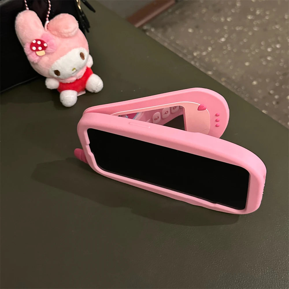 Cute 3D Pink Cellphone Flip Mirror Silicone Phone Case