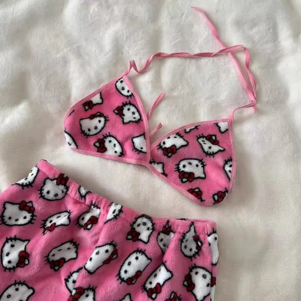 Pink & White Pajama Shorts Set