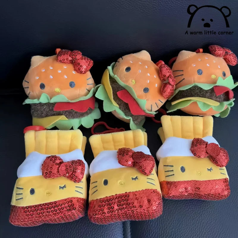 Cute Burger French Fries Ice Cream Charm Plush Keychain Pendant