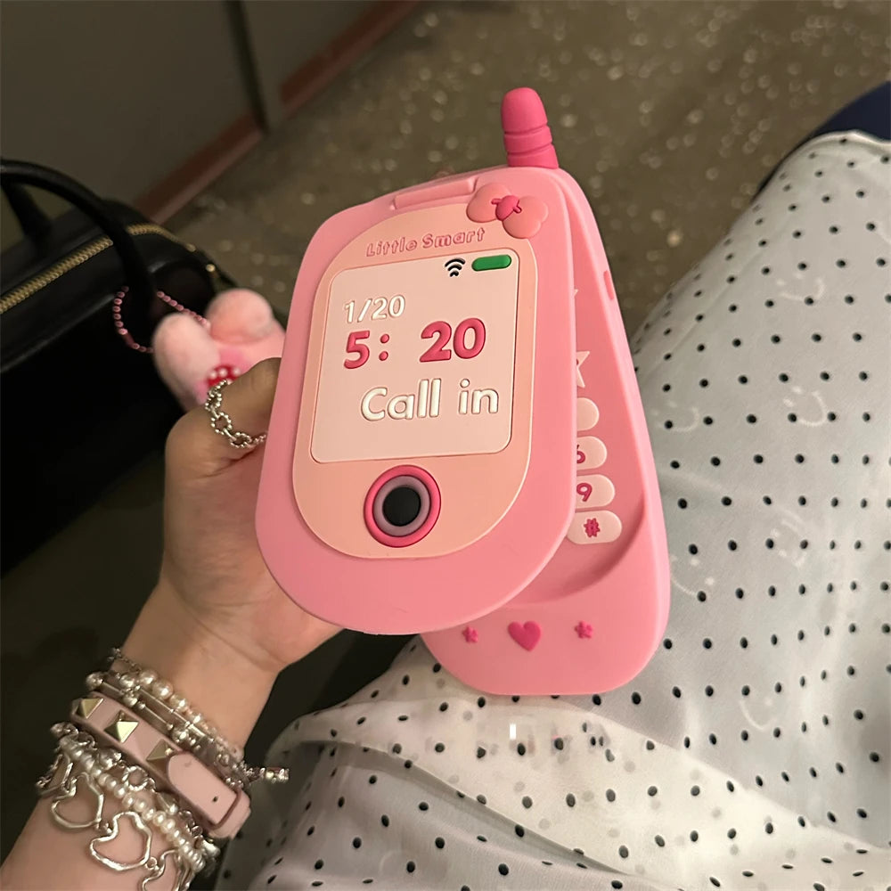 Cute 3D Pink Cellphone Flip Mirror Silicone Phone Case