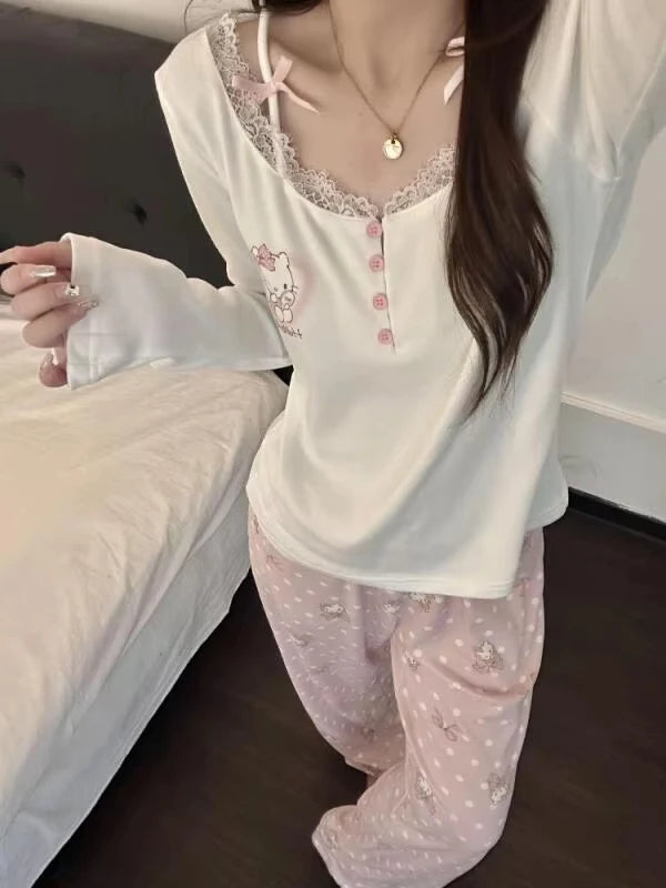 Gray & Pink / White Pajamas Set