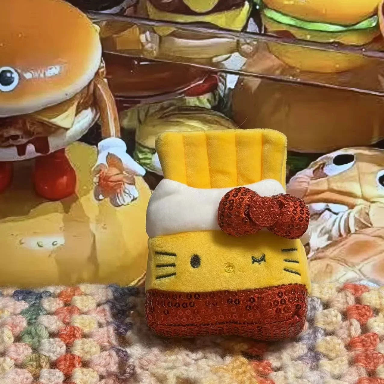 Cute Burger French Fries Ice Cream Charm Plush Keychain Pendant