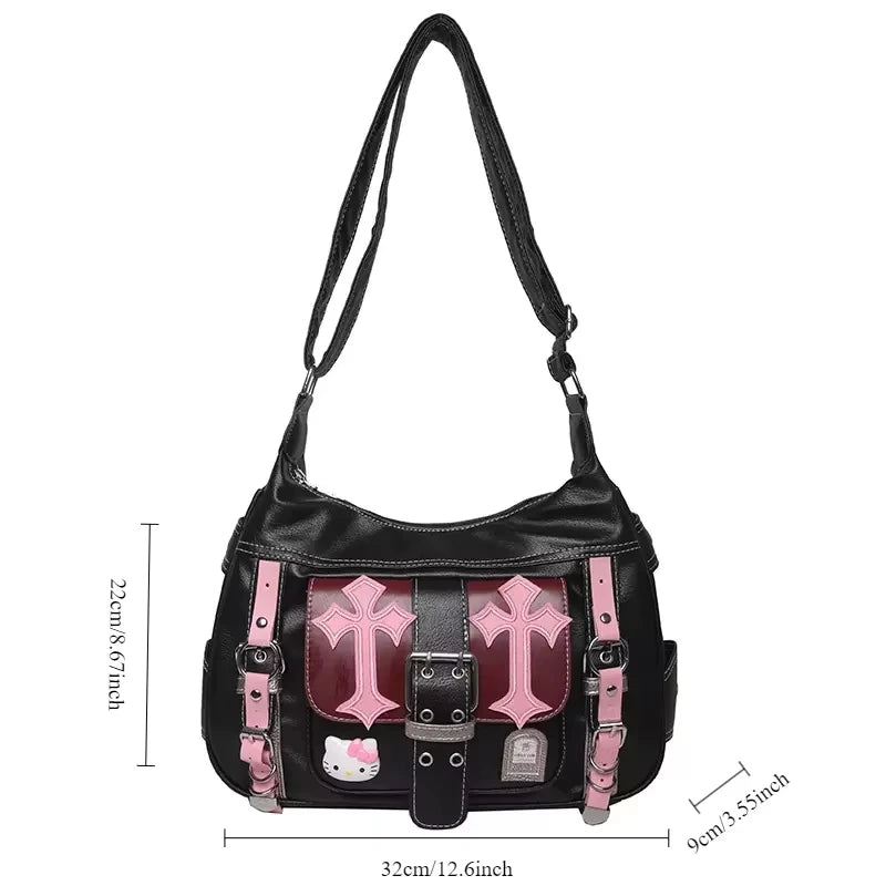 Gothic Punk Vintage Pink Cross Chains Crossbody Bag