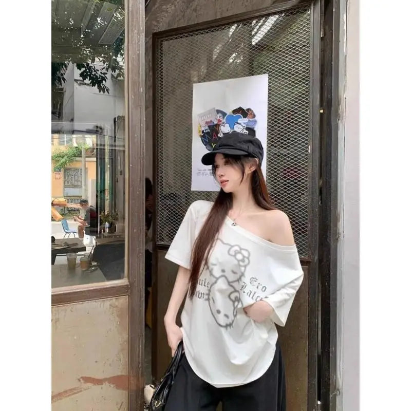 Kawaii T-Shirt Short Sleeve Cotton Shoulder Loose Fit Top