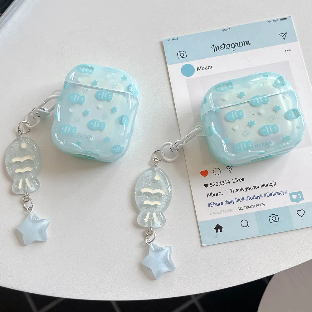 Blue Fish Star Airpods Case