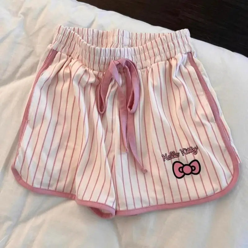 Kawaii Pink Stripe Pajama Shorts Set