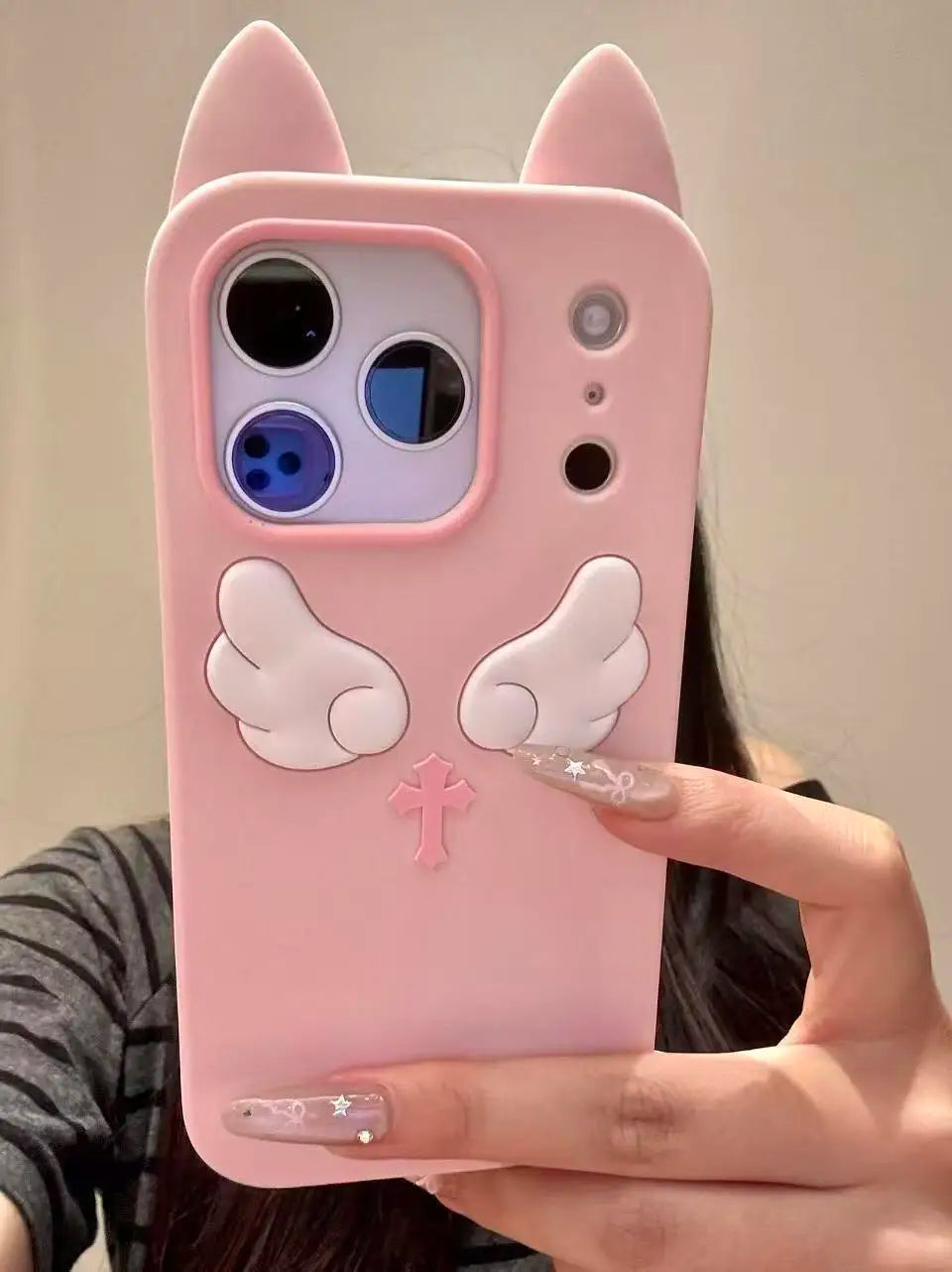 Kawaii Cat Ears Angel Wings Cross Phone Case