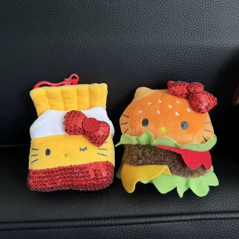 Cute Burger French Fries Ice Cream Charm Plush Keychain Pendant