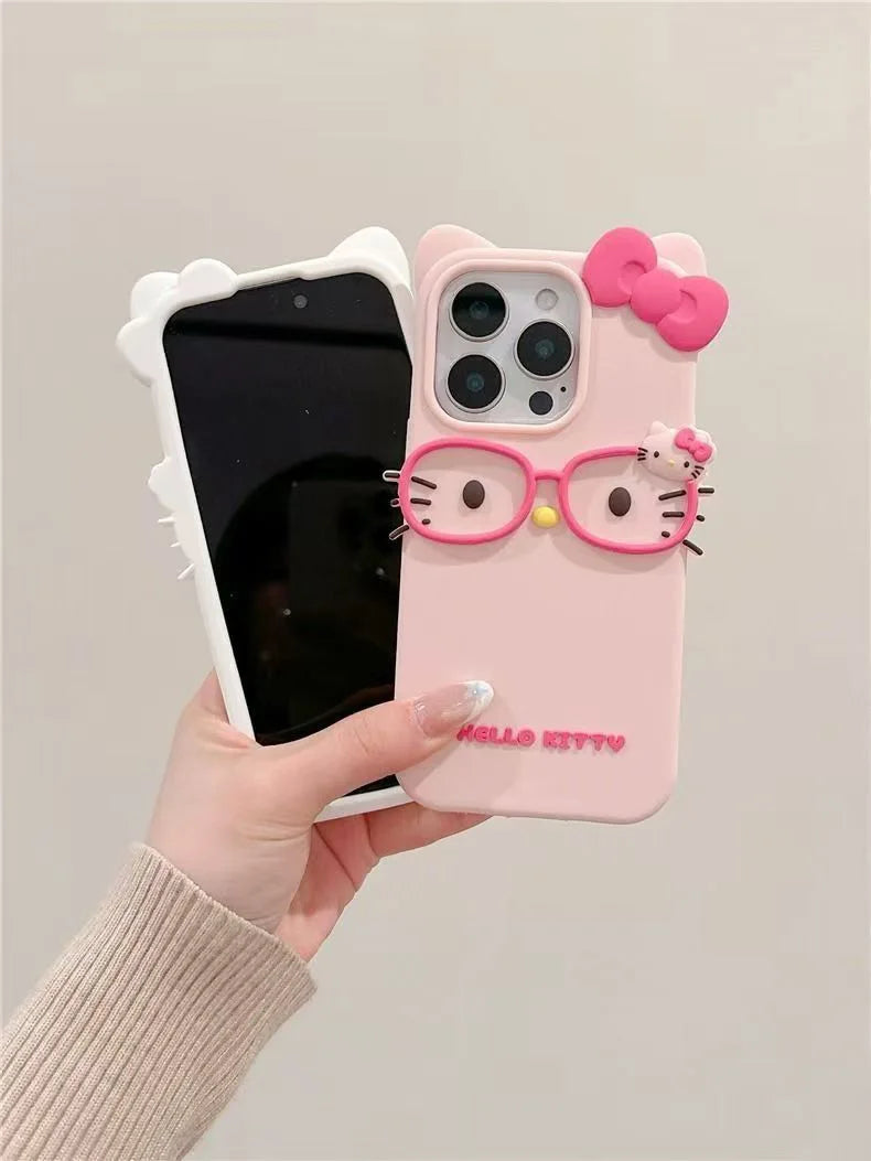 3D Glasses Cat Silicone Phone Case