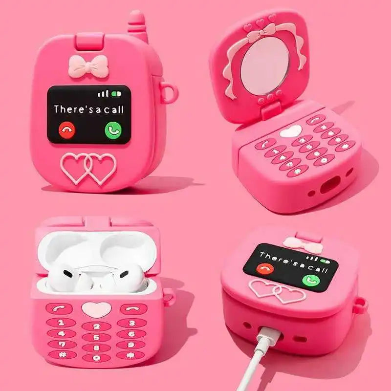 Cute Kawaii Cellphone Flip Mirror Silicone Airpods Case
