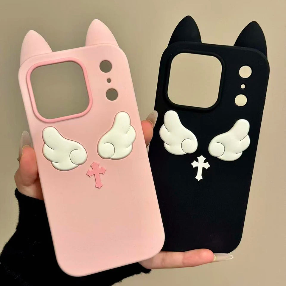 Kawaii Cat Ears Angel Wings Cross Phone Case
