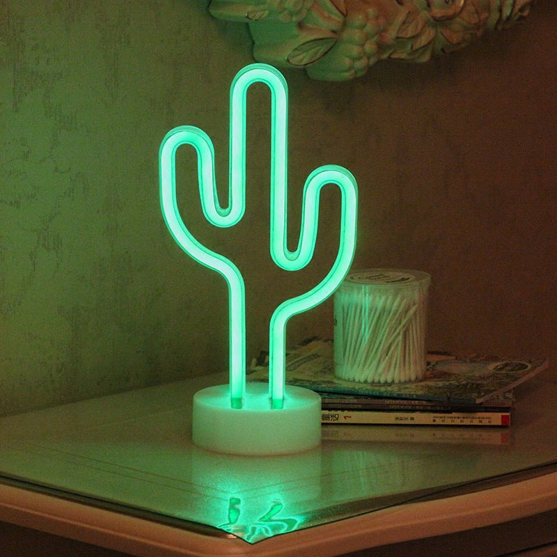Bedroom Room Layout Romantic Cactus Decoration Neon Light